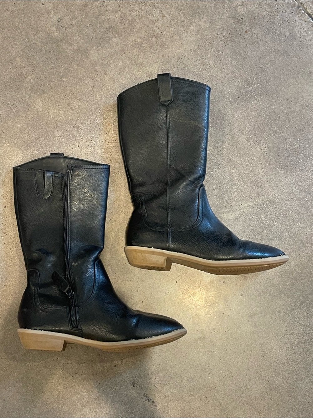Girls Cat & Jack Boots Tall Faux Leather Black Side Zip Size 3